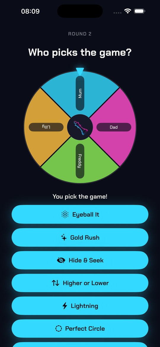 Spinning the wheel to pick who chooses the game